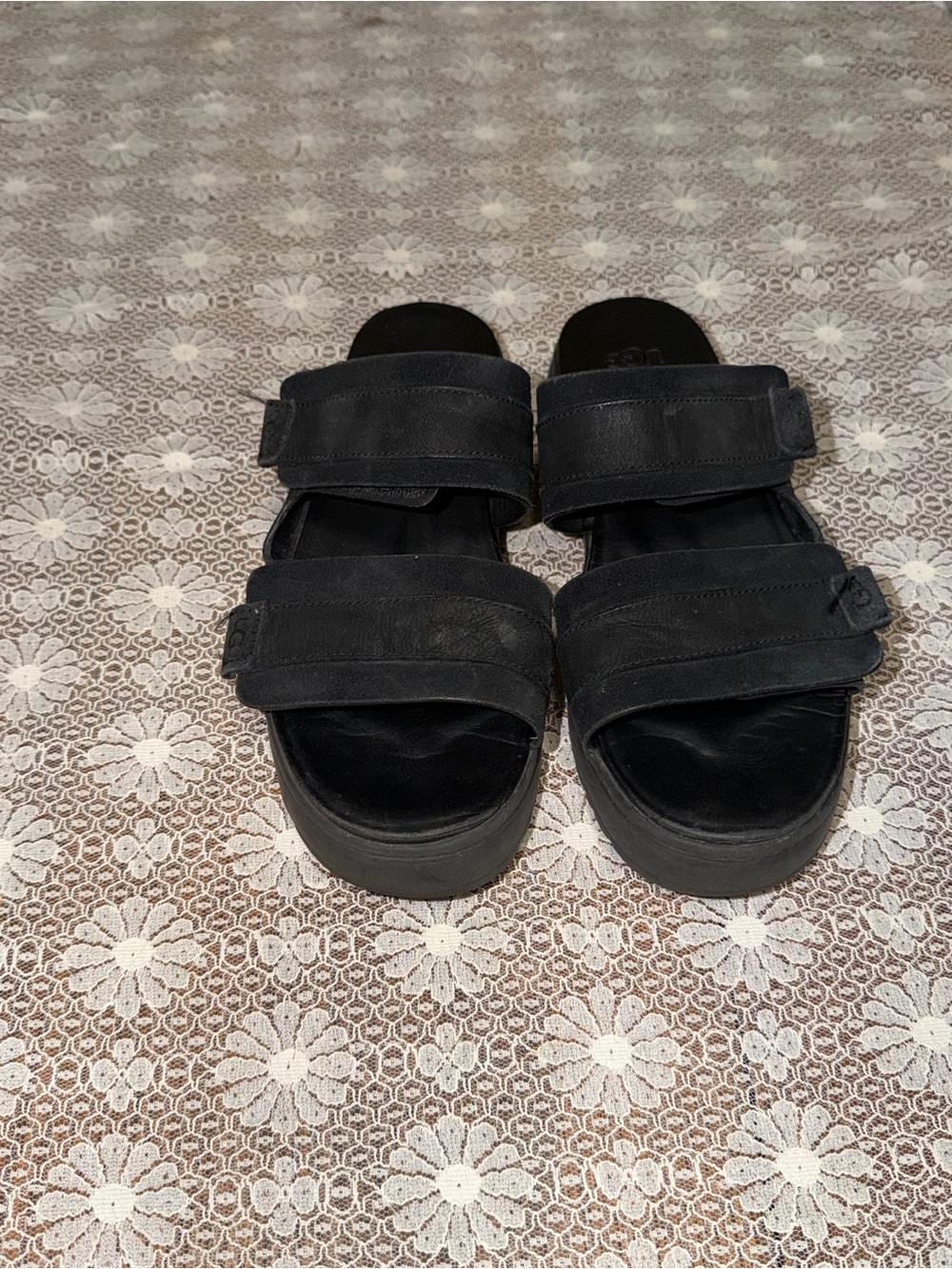 UGG Zayne Black Double-Strap Platform Slide Sandals